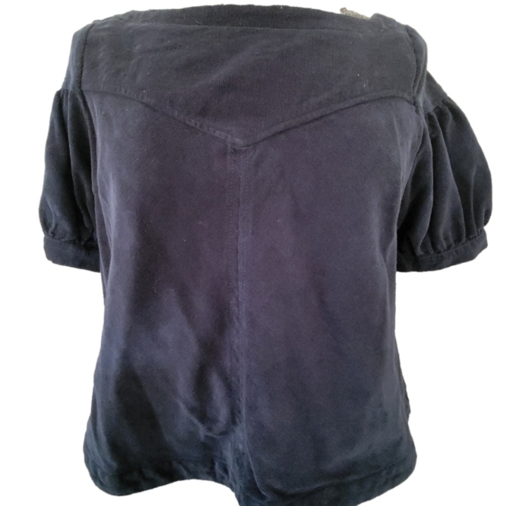 Free People Corduroy Rear Buttom Down Short Ruffle Sleeve Blouse-Size Small